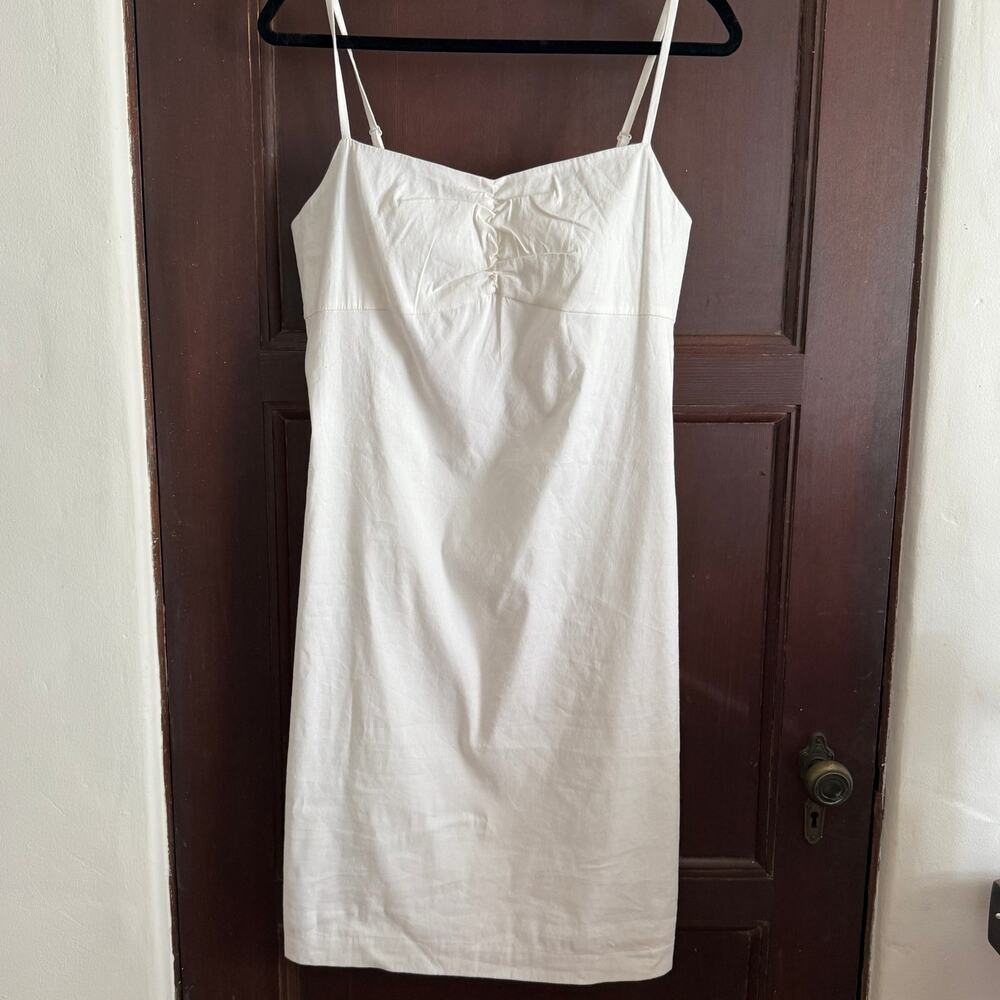 J.McLaughlin | White Linen Blend Spaghetti Strap Knee Length Dress | Size 8